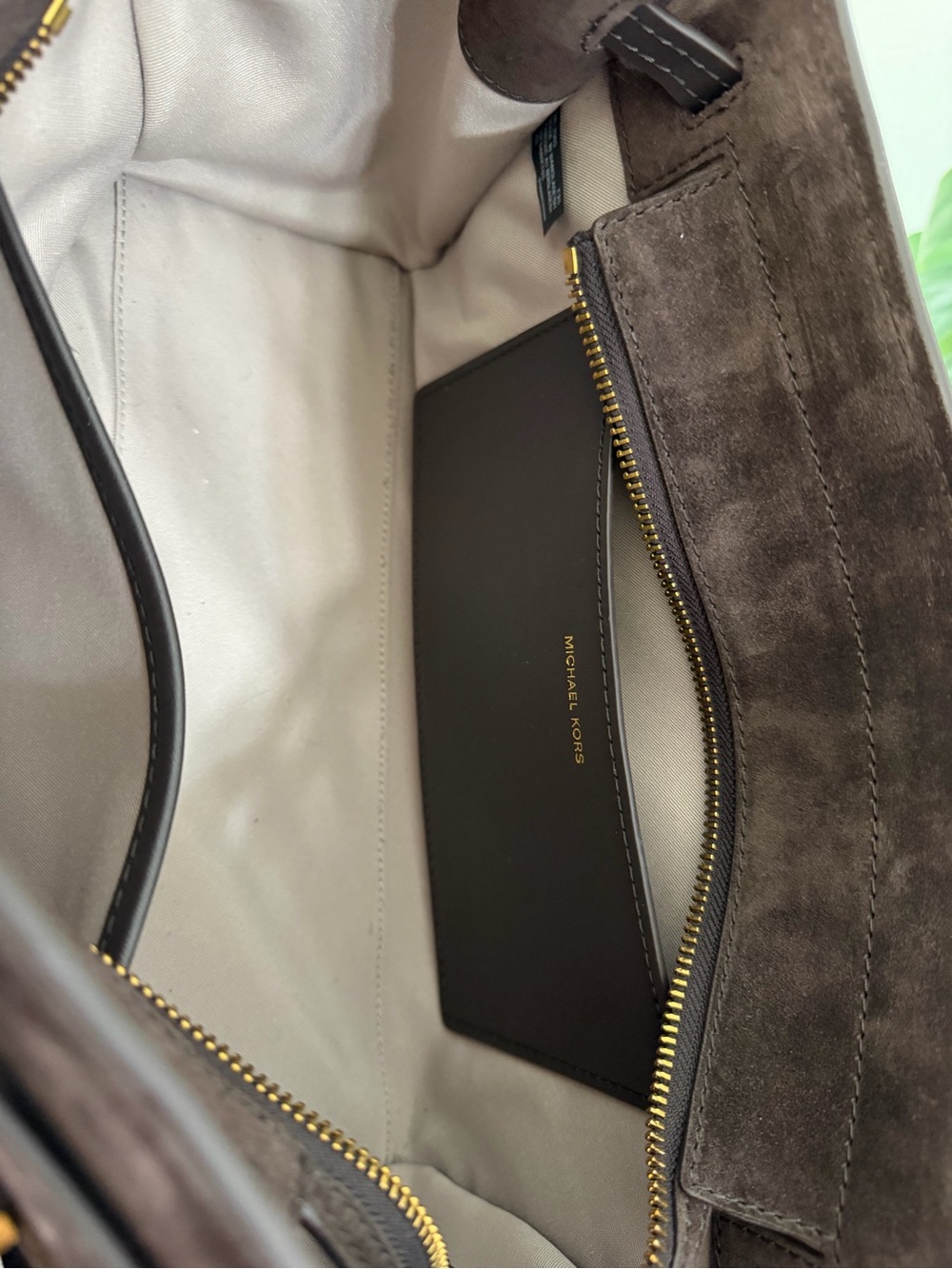 MICHAEL Michael Kors Hamilton Chocolate Brown Suede Fringe East West Tote - Picture 6 of 10